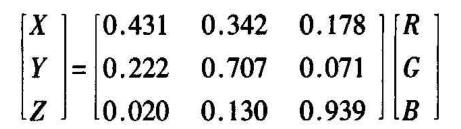 X、Y、Z与R、G、B转换关系式